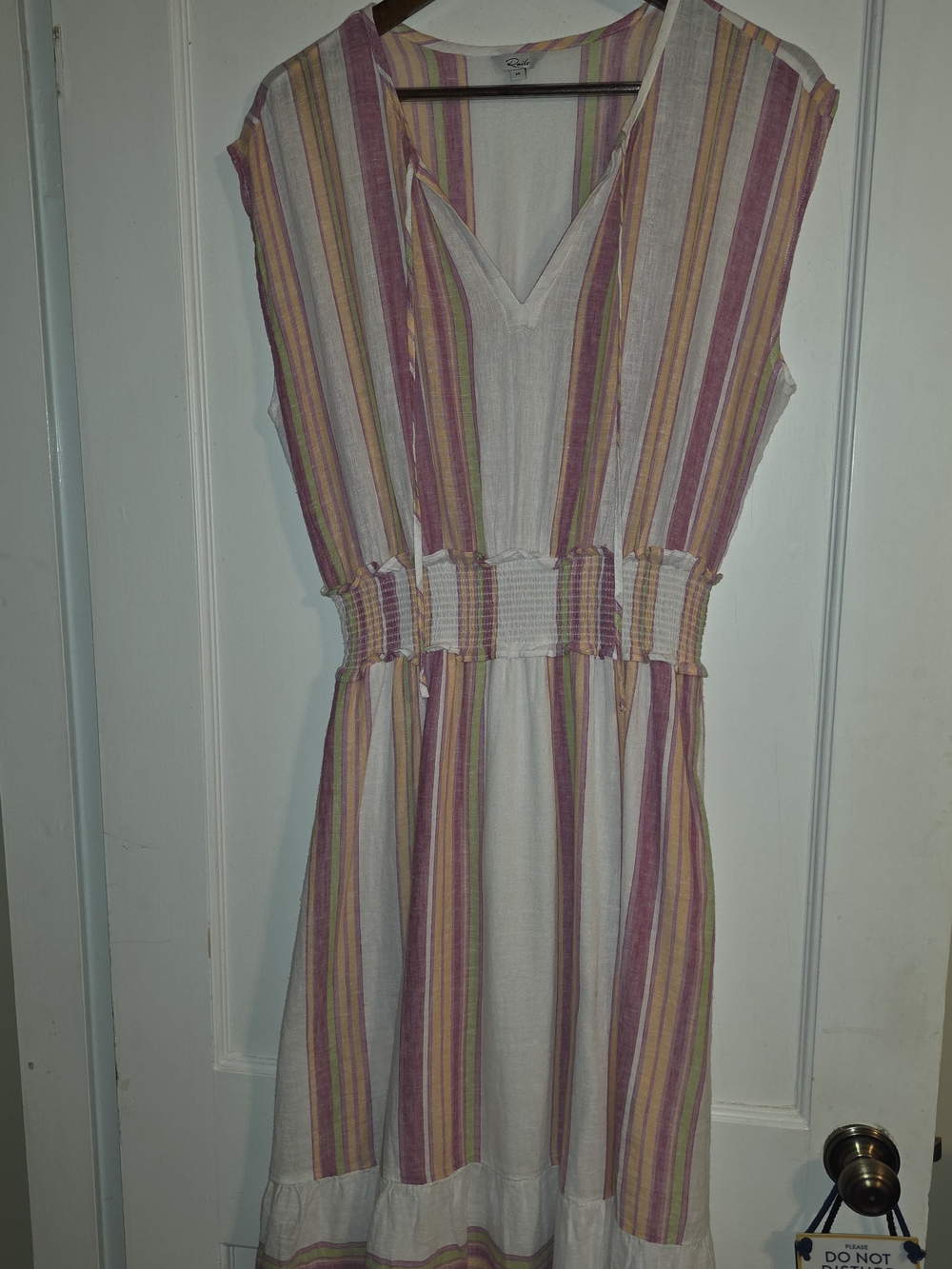Rails Ashlyn Linen Blend Hibiscus Striped Midi Dress with Smocked Waist, Size M - Picture 3 of 5